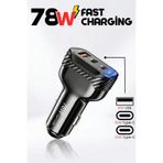 Oto Mutluluk 78W Hızlı şarj Destekli 2x Type-C 1x USB Girişli Araç Çakmaklık Hızlı Şarj Aleti 3A