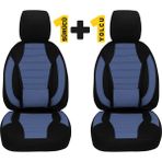 Oto Pandami Saab 9-5 Uyumlu Ortopedik Koltuk Kılıfı Keten 1+1 Set - Mavi - Siyah