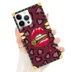 OTOFLYSTY iPhone 14 Pro ile uyumlu kılıf, kırmızı dudaklar aşk tüfek mermileri cep telefonu kılıfı kare yumuşak TPU darbeye dayanıklı koruyucu kılıf metal dekorasyon köşe arka kapak kılıf 6,1 inç