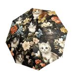 Otomatik Katlanabilir Şemsiye, Çiçek ve Kedi Tasarımı, Renkli, 8 Kaburga, Kompakt Taşınabilir, Kadın ve Erkek için Gündelik Moda Aksesuarı