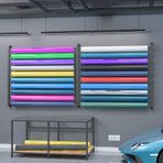 Otomotiv Vinil Wrap Film Vitrin - 10/20 Rulo için Duvara Monte Metal Depolama, Ayarlanabilir Asma Çubuğu, Araba Cam Filmi ve Duvar Kağıdı/Kumaş Ruloları için Garaj Düzenleyici (20 Rulo)
