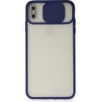 OtoTech Mey Ithalat® iPhone Xs Max Kılıf Palm Buzlu Kamera Sürgülü Silikon - Lacivert - Çok Renkli
