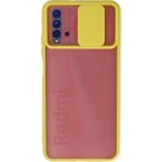OtoTech Mey Ithalat® Redmi 9t Kılıf Palm Buzlu Kamera Sürgülü Silikon - Sarı - Çok Renkli