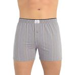 Öts Erkek Boxer Çizgili, Düğmeli (%100 Pamuk), Gri, XXXL