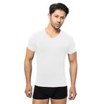 ÖTS Erkek Modal T-Shirt - Ultra Yumuşak, Nefes Alabilir, Etiketsiz Esnek Kalıp Erkek Fanila, O ve V Yaka Seçenekli İç Giyim Tişört, Günlük ve Spor Tişört, (Beyaz - L)