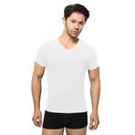 ÖTS Erkek Modal T-Shirt - Ultra Yumuşak, Nefes Alabilir, Etiketsiz Esnek Kalıp Erkek Fanila, O ve V Yaka Seçenekli İç Giyim Tişört, Günlük ve Spor Tişört, (Beyaz - XL)