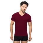 ÖTS Erkek Modal T-Shirt - Ultra Yumuşak, Nefes Alabilir, Etiketsiz Esnek Kalıp Erkek Fanila, O ve V Yaka Seçenekli İç Giyim Tişört, Günlük ve Spor Tişört, (Bordo - M)