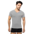 ÖTS Erkek Modal T-Shirt - Ultra Yumuşak, Nefes Alabilir, Etiketsiz Esnek Kalıp Erkek Fanila, O ve V Yaka Seçenekli İç Giyim Tişört, Günlük ve Spor Tişört, (Gri - M)