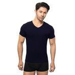 ÖTS Erkek Modal T-Shirt - Ultra Yumuşak, Nefes Alabilir, Etiketsiz Esnek Kalıp Erkek Fanila, O ve V Yaka Seçenekli İç Giyim Tişört, Günlük ve Spor Tişört, (Lacivert - XXL)