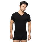 ÖTS Erkek Modal T-Shirt - Ultra Yumuşak, Nefes Alabilir, Etiketsiz Esnek Kalıp Erkek Fanila, O ve V Yaka Seçenekli İç Giyim Tişört, Günlük ve Spor Tişört, (Siyah - XL)