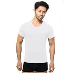 ÖTS Erkek V Yaka Fanila - %100 Pamuk Kumaş, Ultra Yumuşak, Rahat Kalıp Tişört, Etiketsiz Tasarım, Kaliteli Günlük Kullanıma Uygun T-Shirt, (Beyaz - XL)