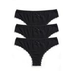 Öts Kadın Külot 3'lü Paket, Dantelli, Bikini, Normal Bel Dar Kalıp Külot (%90 Viskon -%10 Elastan), Siyah, L