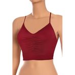Öts Kadın Sütyen Sporcu Büzgülü Pedsiz Balensiz Büstiyer (%95 Viscose%5 Elastane), Bordo, L