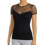 Öts Kadın T-Shirt Transparan Tül Detaylı (%90 Viskon -%10 Elastan), Siyah, XL