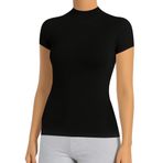 ÖTS Kadın Yarım Kollu Boğazlı Body - Pamuklu Kumaş, Ultra Yumuşak, Esnek Kalıp, Balıkçı Yaka ve Şık T-Shirt, Her Mevsime Uygun Tişört, (Siyah - L)