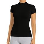 ÖTS Kadın Yarım Kollu Boğazlı Body - Pamuklu Kumaş, Ultra Yumuşak, Esnek Kalıp, Balıkçı Yaka ve Şık T-Shirt, Her Mevsime Uygun Tişört, (Siyah - XXL)