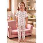 Öts Kız Çocuk Pamuklu Pijama Takımı Kısa Kol Uzun Alt Penguen Desenli Rahat Uyku Kalıbı (474001)