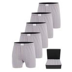 ÖTS Premium 5’li Erkek Boxer - Hediye Kutulu,%100 Pamuk, Ultra Yumuşak Kumaş, Rahat Kalıp, Etiketsiz ve Kaliteli Boxer, (Çizgili Gri - XL)