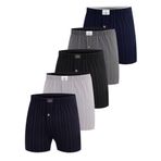ÖTS Premium 5’li Erkek Boxer - Hediye Kutulu,%100 Pamuk, Ultra Yumuşak Kumaş, Rahat Kalıp, Etiketsiz ve Kaliteli Boxer, (Çizgili Koyu - XL)