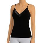 ÖTS Premium Kadın İnce Askılı Viskon Saten V Yaka Atlet - Viskon Kumaş, Esnek Kalıp, Etiketsiz Tasarım, Kaliteli Atlet, Underwear, İç Giyim, Çamaşır (Siyah, XL)