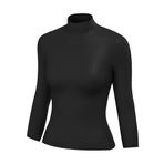 ÖTS Premium Kadın Uzun Kollu Boğazlı Body - Pamuklu Kumaş, Ultra Yumuşak, Esnek Kalıp, Balıkçı Yaka ve Şık T-Shirt, (Siyah - XL)