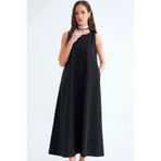 Ottawe Relaxed Fit Rahat Kalıp Yuvarlak Yaka Sıfır Kol Çift Cep Bilek Boy Casual Pamuklu A-Line Tarz Elbise