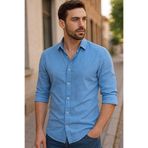 Ottawe Relaxed Fit Rahat Yarım Oversize Kalıp Uzun Kol Dokulu Keten Görünüm Casual Düğmeli Gömlek