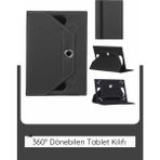 Ottawe Samsung Galaxy Book SM-W620 10.6'' Inç Universal 360° Döner Standlı Kapaklı Koruyucu Tablet Kılıfı - Siyah