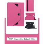 Ottawe Samsung Galaxy Tab 4 SM-T532 10.1'' Inç Universal 360° Döner Standlı Kapaklı Koruyucu Tablet Kılıfı - Pembe