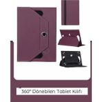 Ottawe Samsung Google Nexus 10 GT-P8110 10.1'' Inç Universal 360° Döner Standlı Kapaklı Koruyucu Tablet Kılıfı - Mor