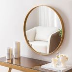 OTTO HOME GOODS Asu 50 cm Metalik Mat Gold Yuvarlak Ahşap Çerçeveli Dekoratif Ayna