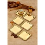 Ottoman Gold Serisi Gold Sunum Tepsisi, Söz Nişan Tepsisi, 24CM, Avangart Dizayn, 6 Adet