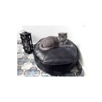 Ottoman Pouffe El Yapımı Hakiki Kuzu Derisi Bahçe Balkon Bungalov Kedi Puf Yer Minderi Siyah 60x30cm(DOLGULU)