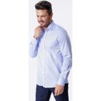 Ottomoda Erkek %100Pamuklu Armürlü Uzun Kollu Yarı Slim Gömlek, OT-C-20127 - Mavi