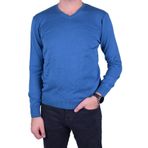 Ottomoda Erkek V Yaka Triko Kazak Mavi Regular Fit Pamuklu, Ot-kzk-20003