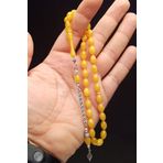 OTTOTESBİH 925 Ayar Gümüş Püsküllü 7x11mm Sarı Hareli Sıkma Kehribar Tesbih