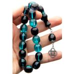 OTTOTESBİH Erkek 14x15mm Maskot Boy Buz Mavisi Siyah Renk Süzmesi Toz Kehribar Tesbih Efe Tesbihi