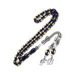 OTTOTESBİH Erkek 7x11mm Harf Püskül Sarı Lacivert Sürmeli Toz Kehribar Tesbih