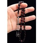 OTTOTESBİH Kırmızı Arpa Kesim Sürmeli Çam Kokulu Toz Kehribar Tesbih 7x11mm