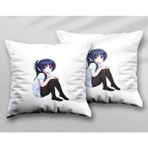 Oturan Anime Kız Karakter Iki Adet Iki Tarafı Baskılı Yıkanabilir Yastık Kırlent Kılıfı - Krem - 43x43