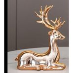 Oturan Geyik Figürü, Elektrokaplama Polyresin, Gümüş ve Gold Renk, 10x7x14 cm, Yılbaşı Dekoratif Heykel