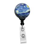 OTURGC Vincent van Gogh – die yıldızlı gece – geri çekilebilir Badge Reel – ID isim Custom Badge Holder (Siyah Ausweishalter Spring pinch Clip) (Badge makara ile kemer Slide Siyah Clip)