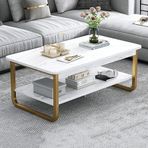 Oturma Odası için Depolama Raflı Modern Ahşap Sehpa 2 Katlı Dikdörtgen Kokteyl Masası Yatak Odası için 100x60x42 cm Fildişi Rengi