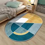 Oturma Odası için Kaymaz Oval Halı Büyük İç ve Dış Mekan Oval Halı, Düşük Havlı, Geometrik Kesim Yeşil Dikişler 80 x 120 cm