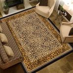 Oturma Odası için Modern Parça Halılar - Sarı ve Kahverengi Benzersiz Kaymaz Leopar Baskılı Halı - Büyük 200x300 cm (6'6"x9'8") - Şık Ev Dekorasyonu Çözümü