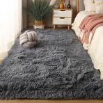 Oturma Odası için Modern Yumuşak Yıkanabilir Kaymaz Halı 90 x 350 cm Koyu Gri Uzun Tüylü Halı Kaymaz Alt Oturma Odası için İdeal