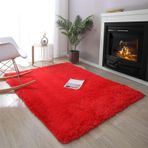 Oturma Odası için Uzun Tüylü Halı, Yumuşak Kaymaz Yıkanabilir Halı, Çocuk Yatak Odası için İdeal, Kırmızı, 160 x 230 cm - Ev Dekoru ve Konfor için Mükemmel