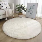 Oturma Odası Yatak Odası için Modern Kabarık Yuvarlak Halı Kaymaz Tüylü Uzun Tüylü Halı Yemek Odası Ofis Banyo Koridorları Mutfak için 61 x 61 cm Bej