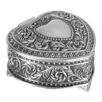 OUCRIY Kalp şeklinde metal takı kutusu, alaşım, vintage kalp takı kutusu, broş, yüzük, küpe için hafif kalp takı düzenleyici (eski gümüş)