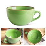 OUGPIU Kahve Fincanı Büyük Fincan 700 ml Seramik Çorba Fincanı Kulplu, Porselen Kahve Fincanı Müsli Kasesi Kahve Fincanı Müsli Çorba Ramen Salata Kasesi Kase Büyük Çorba Kasesi (Yeşil)